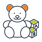 Kids quick link icon showing a teddy bear next to letter blocks, color version to depict hover